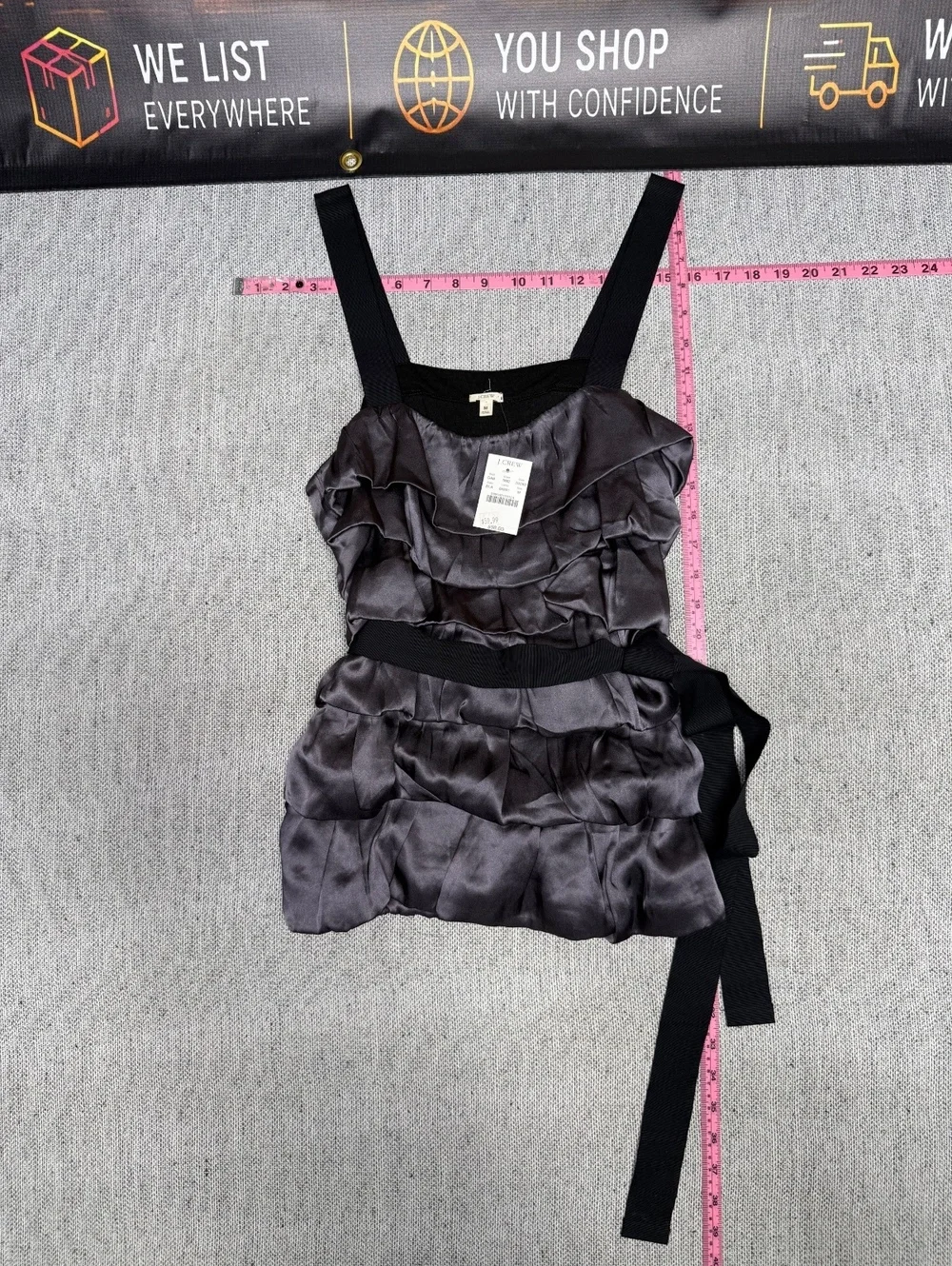 J.Crew Women's Ruffle Satin Blouse w/ Black Straps & Belt M